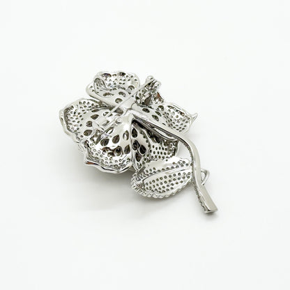 White Rose Crystal Brooch Pendant Personalised Bridal Flower Pin Dual-Use