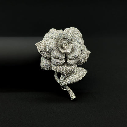 White Rose Crystal Brooch Pendant Personalised Bridal Flower Pin Dual-Use