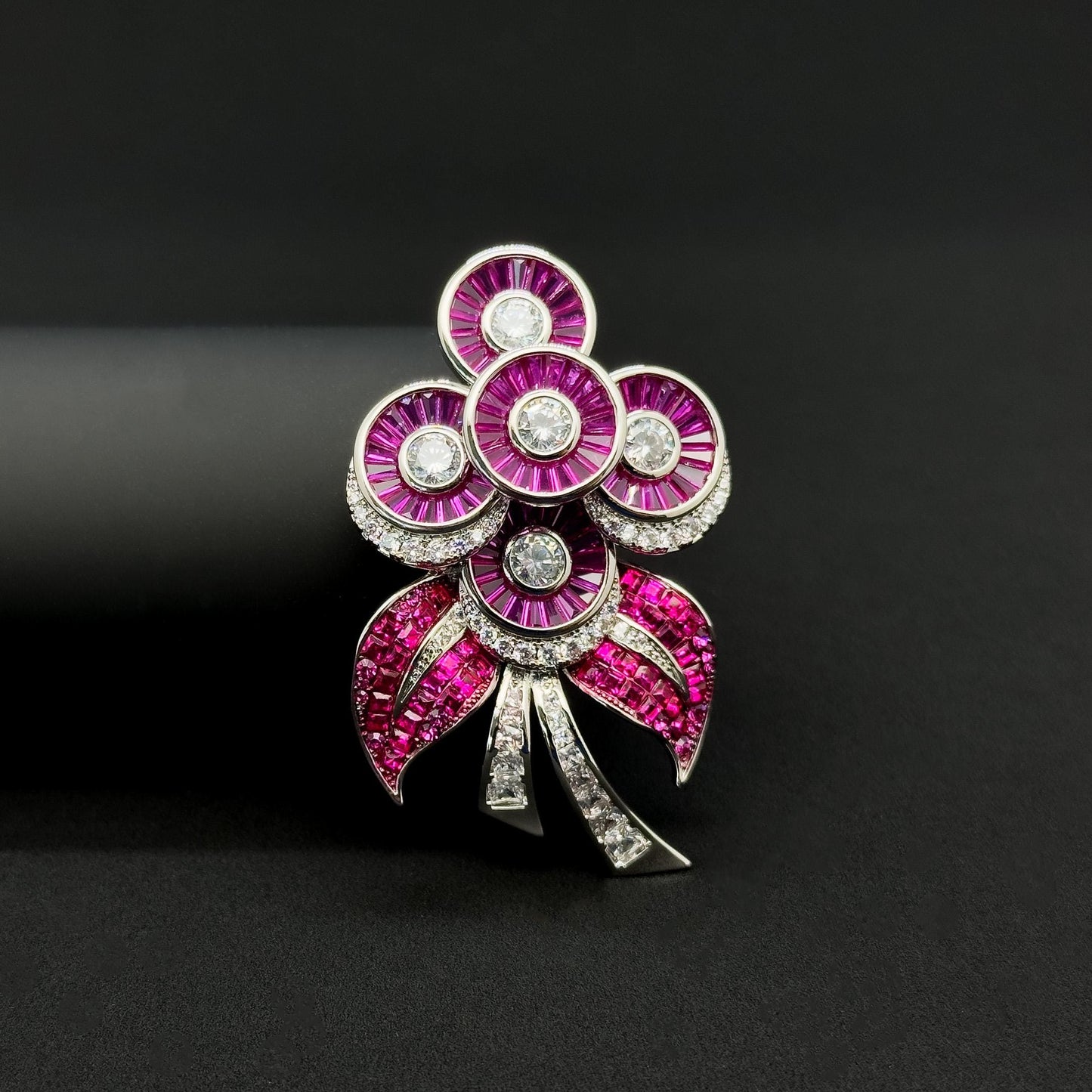 Purple Crystal Flower Brooch Rose Pin with Zircon Accents