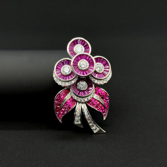 Purple Crystal Flower Brooch Rose Pin with Zircon Accents