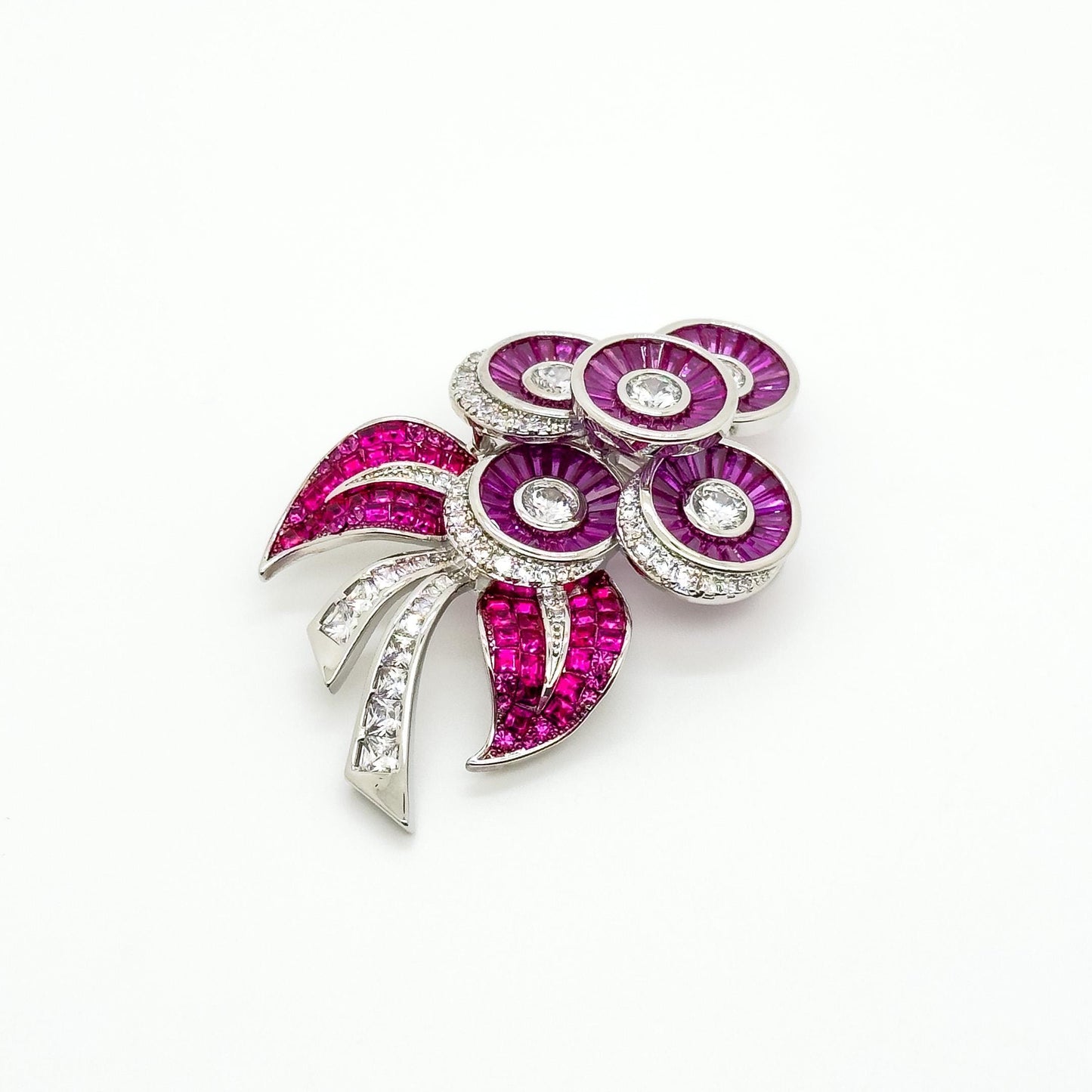 Purple Crystal Flower Brooch Rose Pin with Zircon Accents
