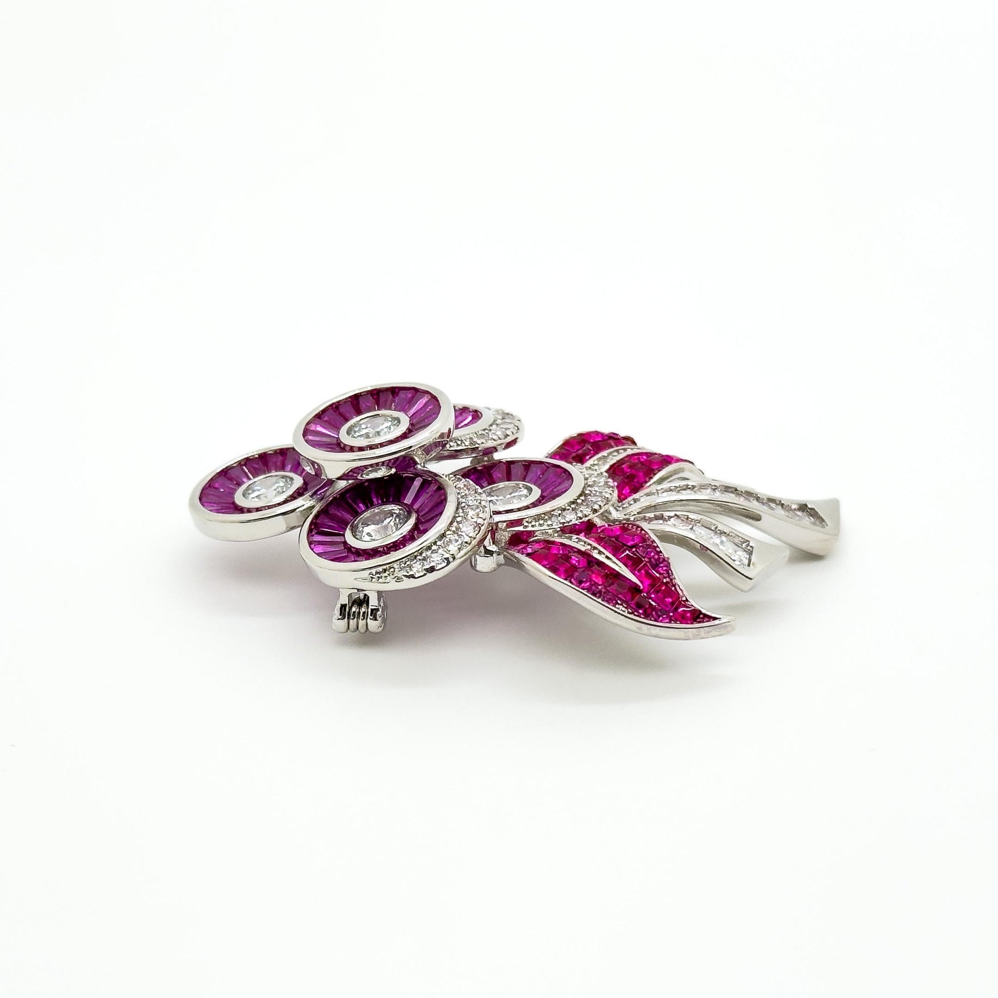 Purple Crystal Flower Brooch Rose Pin with Zircon Accents