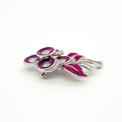 Purple Crystal Flower Brooch Rose Pin with Zircon Accents