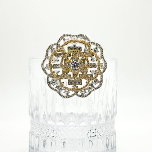 Gold Hollow Flower Brooch with Zircon Rhinestones and Copper