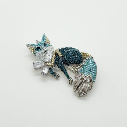 Creative Crystal Fox Brooch Copper Pin with Rhinestones Detail