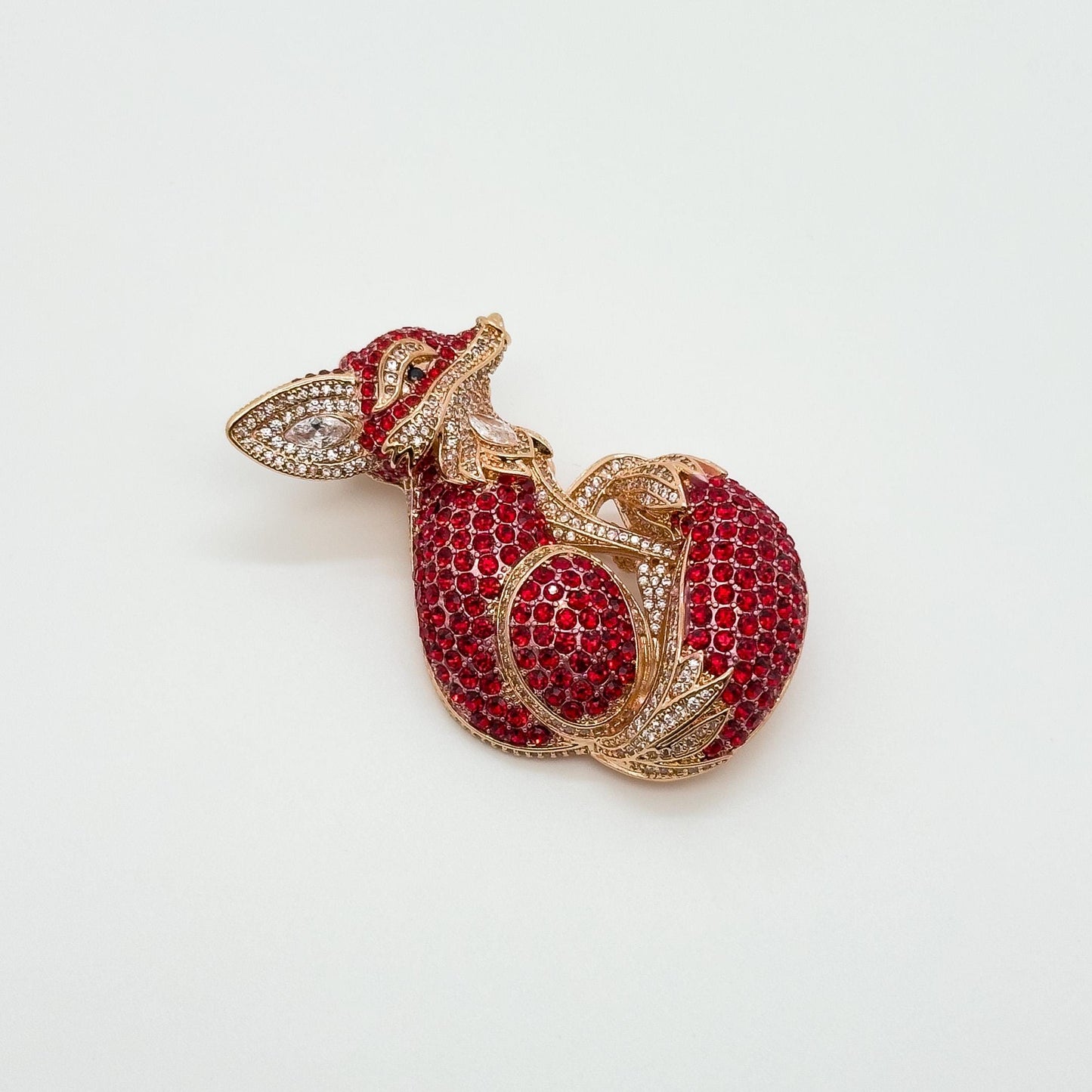 Creative Crystal Fox Brooch Copper Pin with Rhinestones Detail