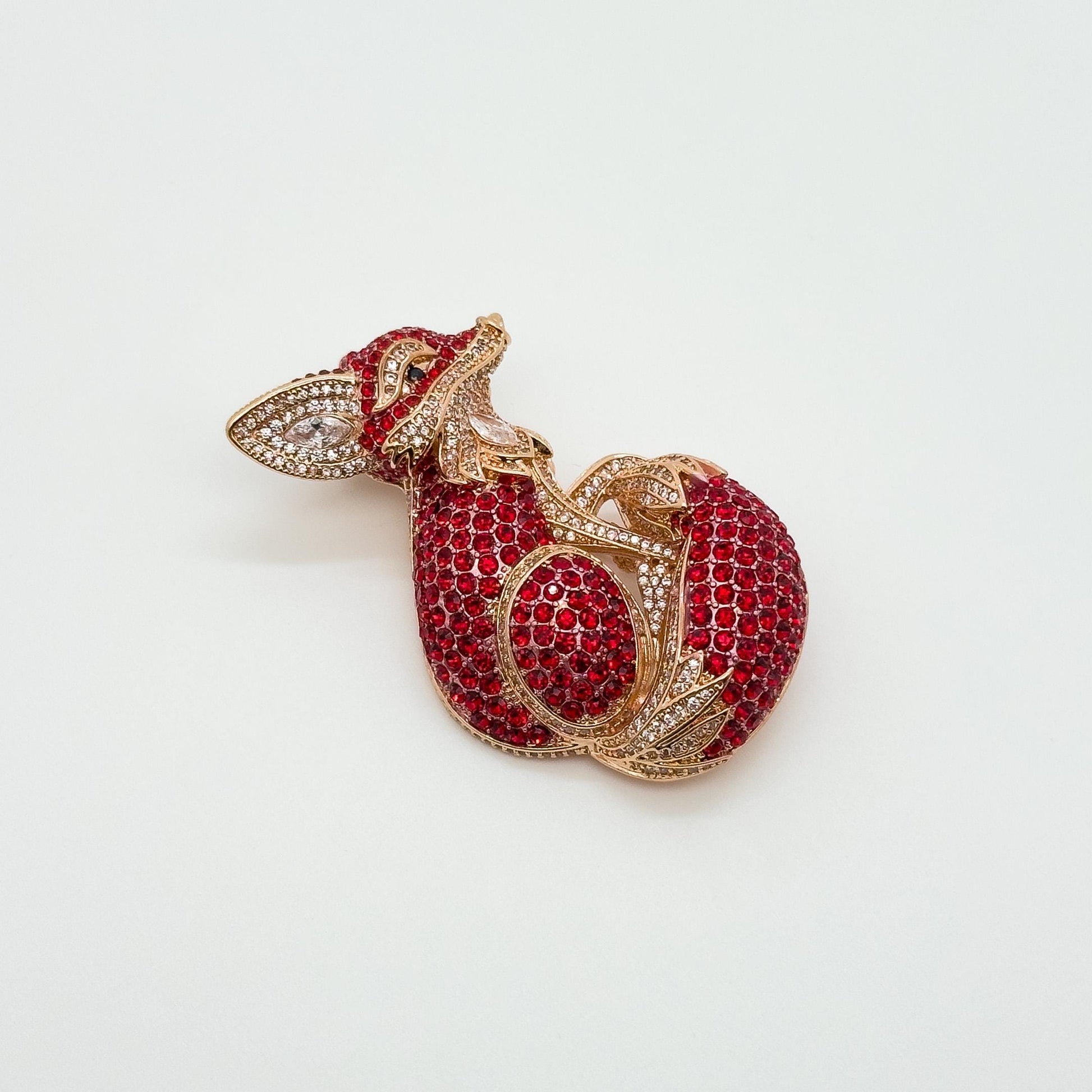 Creative Crystal Fox Brooch Copper Pin with Rhinestones Detail