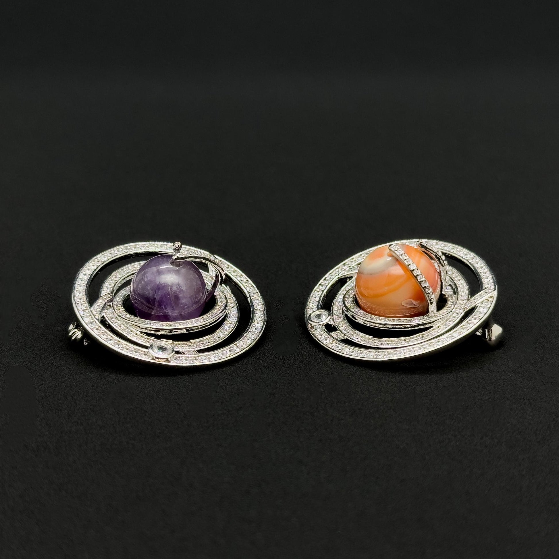 Handmade Stone Planet Brooch Universe Copper Pin Artistic Gift