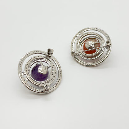 Handmade Stone Planet Brooch Universe Copper Pin Artistic Gift