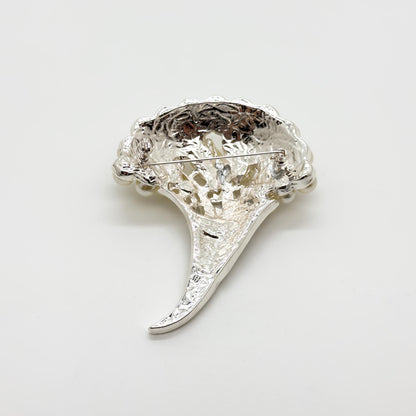 Vintage Pearl Flower Brooch with Rhinestones, Copper Base, Gift Box