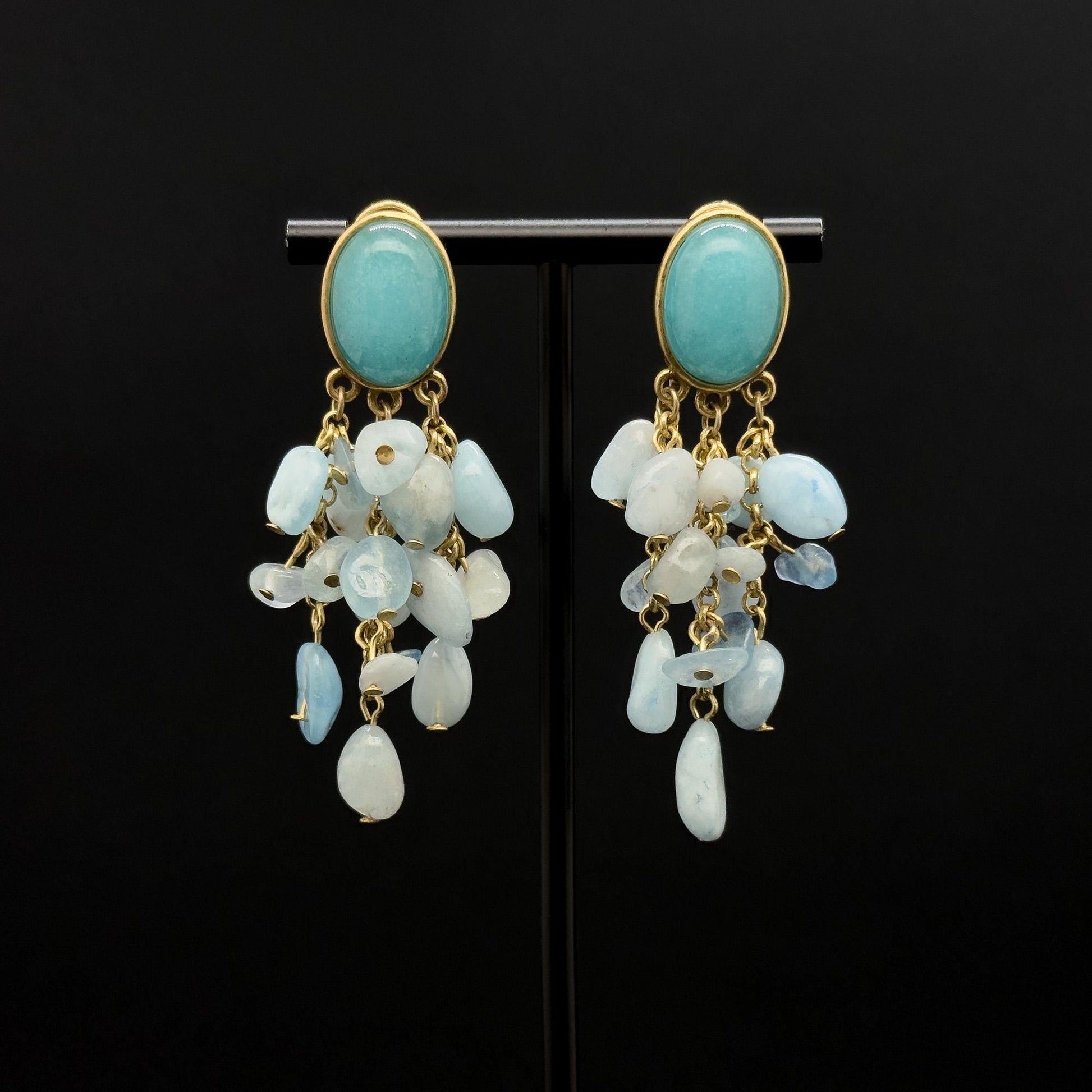 Art Deco Stone and Copper Drop Earrings Ethnic Boho Statement