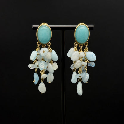 Art Deco Stone and Copper Drop Earrings Ethnic Boho Statement