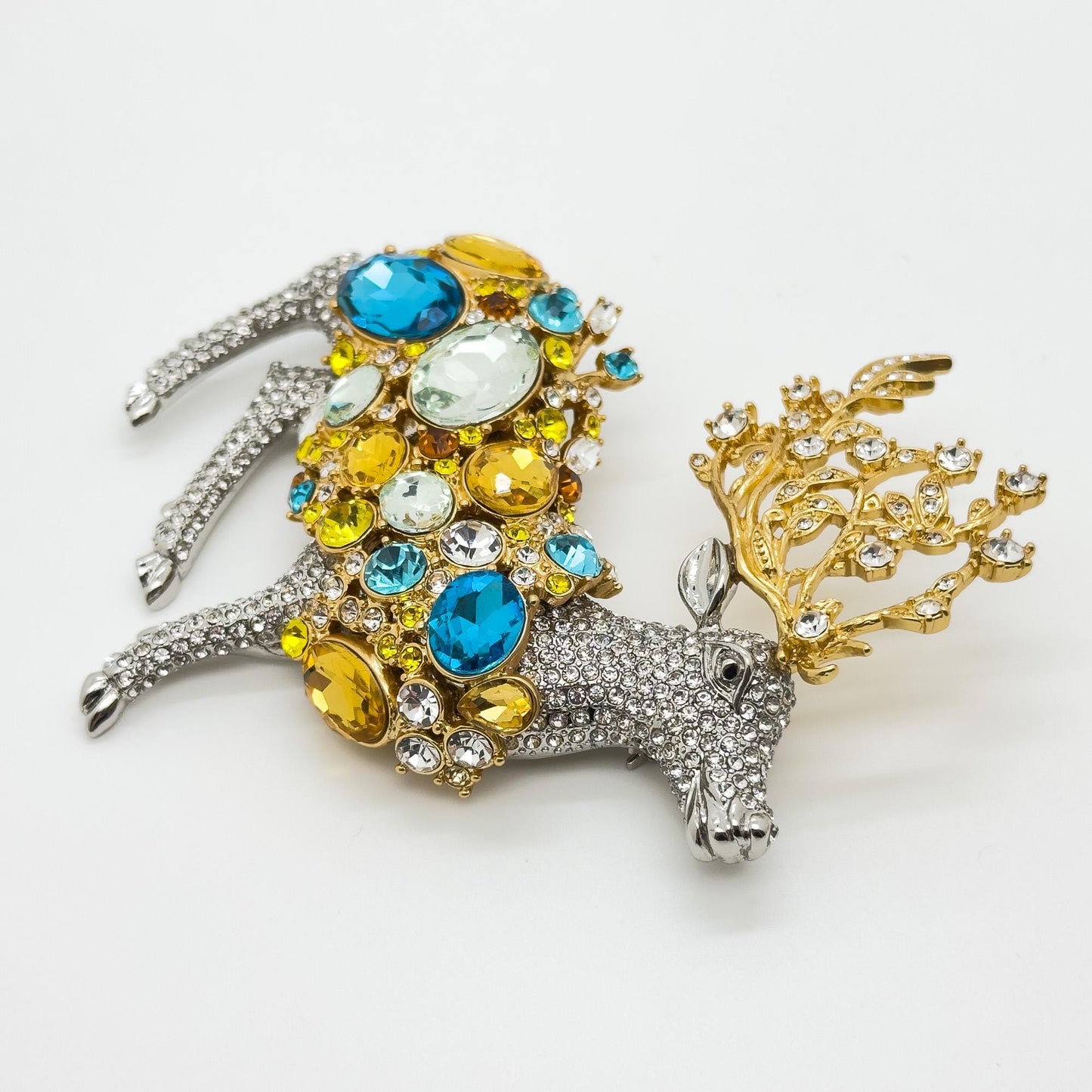 Art Deco Crystal Elk Brooch Large Rhinestone Coat Jewellery Pin