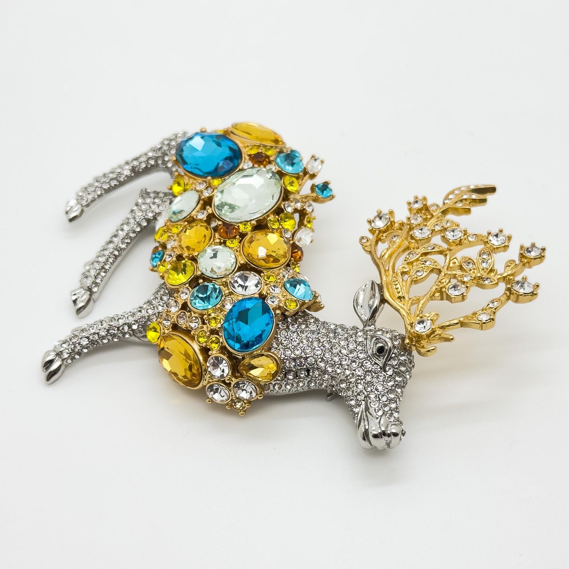 Art Deco Crystal Elk Brooch Large Rhinestone Coat Jewellery Pin