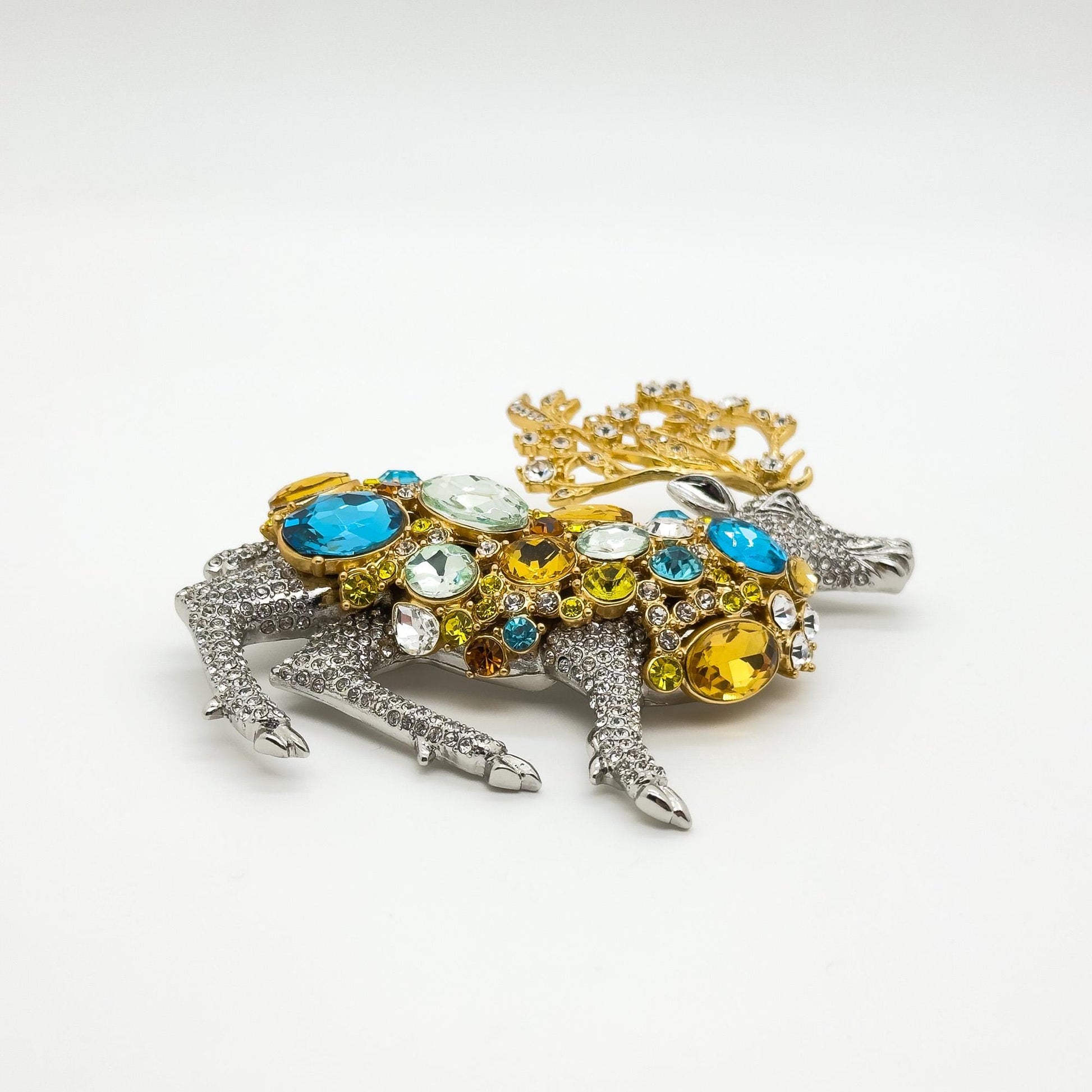 Art Deco Crystal Elk Brooch Large Rhinestone Coat Jewellery Pin