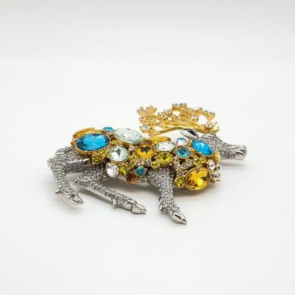 Art Deco Crystal Elk Brooch Large Rhinestone Coat Jewellery Pin