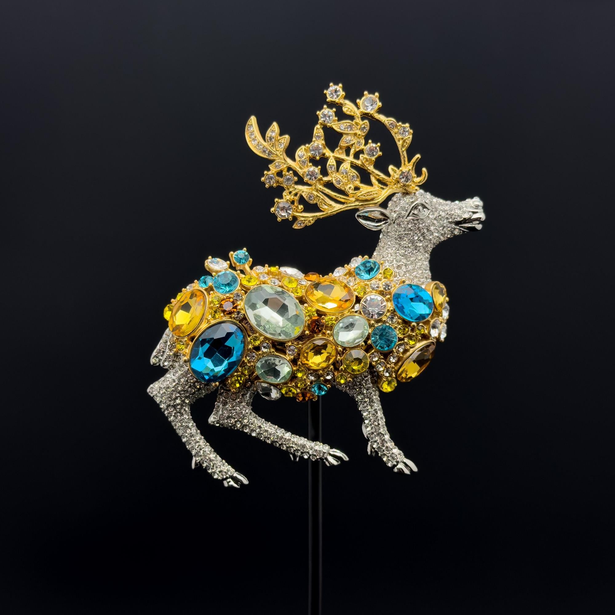 Art Deco Crystal Elk Brooch Large Rhinestone Coat Jewellery Pin