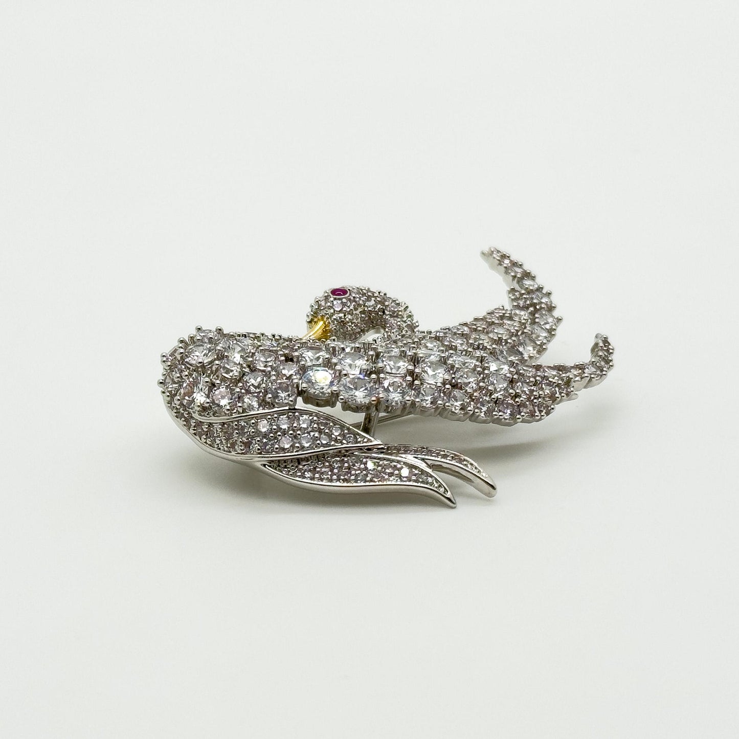 French Swan Crystal Swan Brooch Copper Bird Pin Elegant Gift