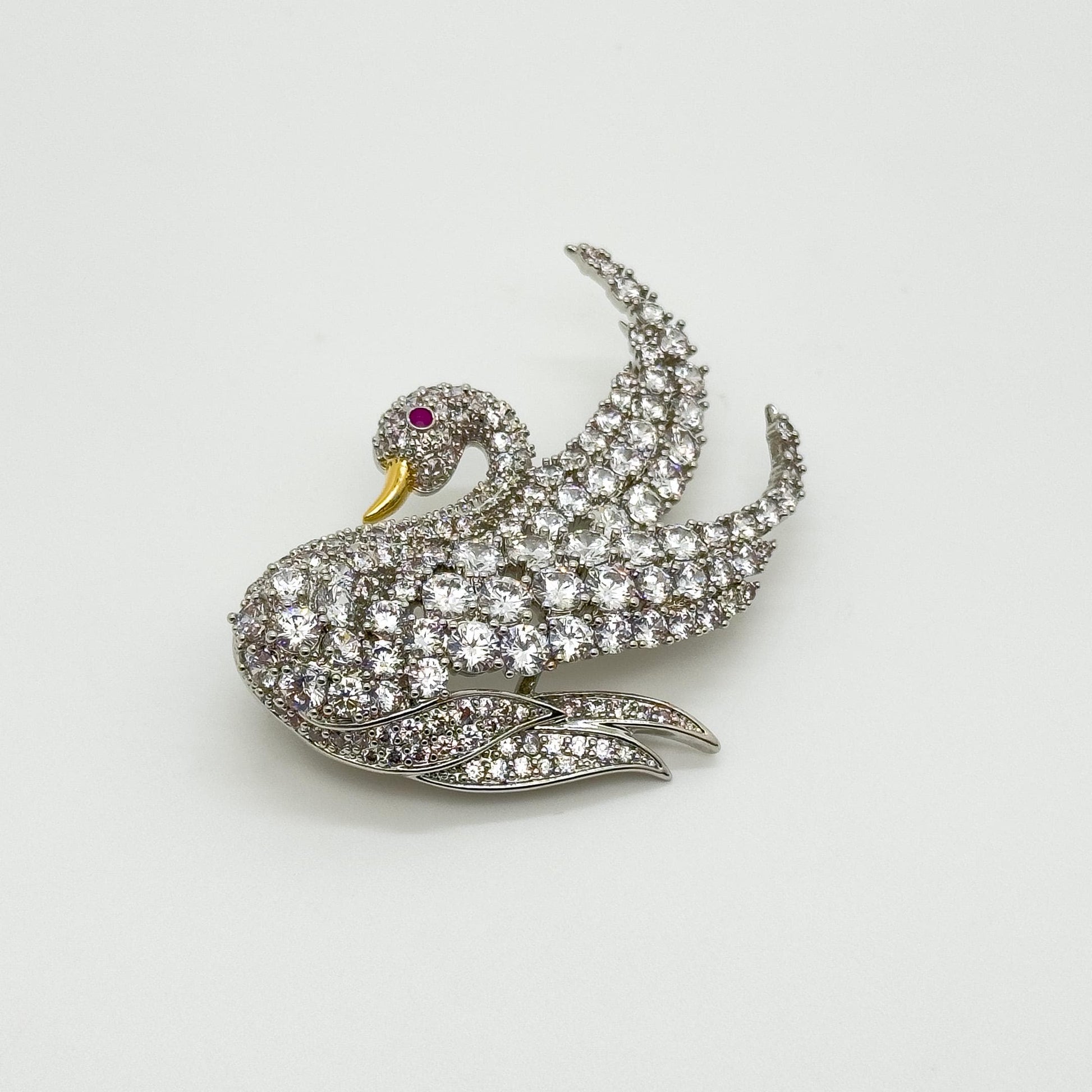 French Swan Crystal Swan Brooch Copper Bird Pin Elegant Gift