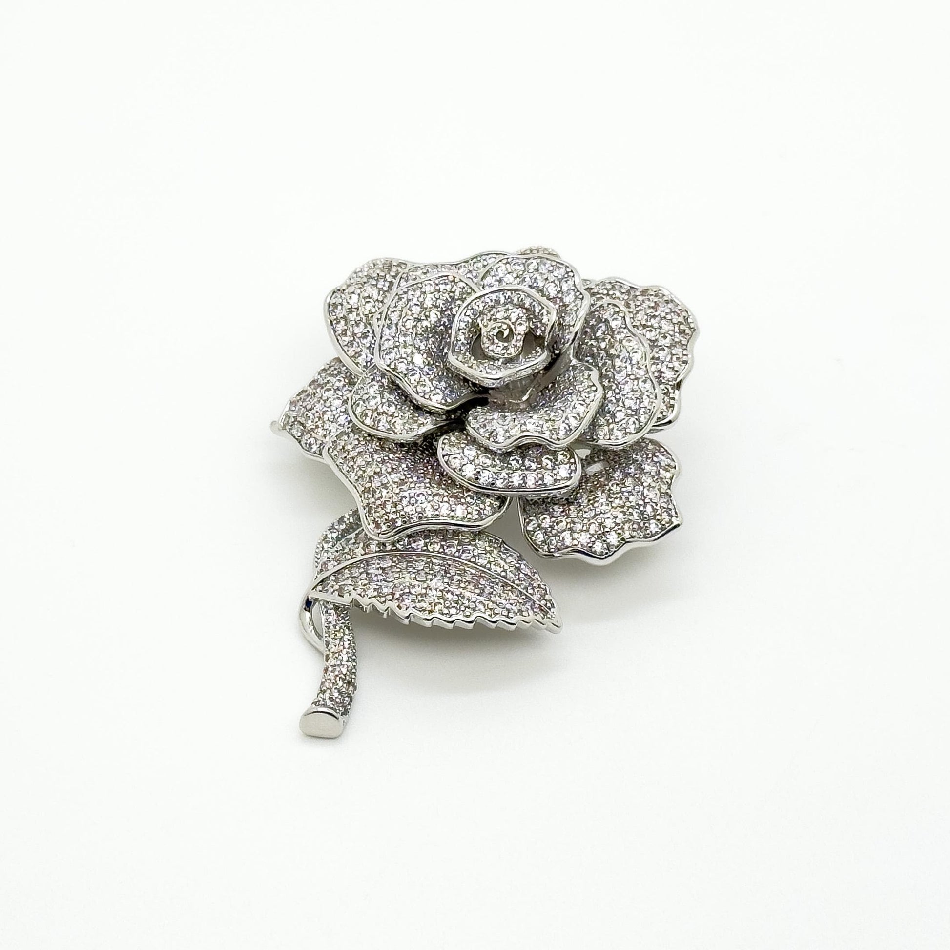 White Rose Crystal Brooch Pendant Personalised Bridal Flower Pin Dual-Use