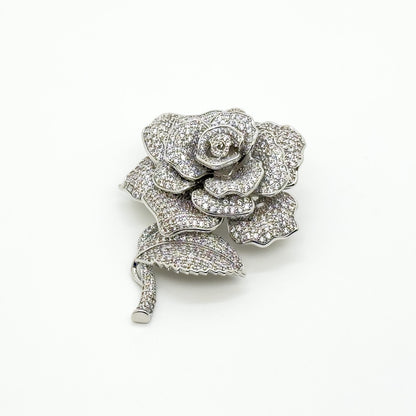 White Rose Crystal Brooch Pendant Personalised Bridal Flower Pin Dual-Use