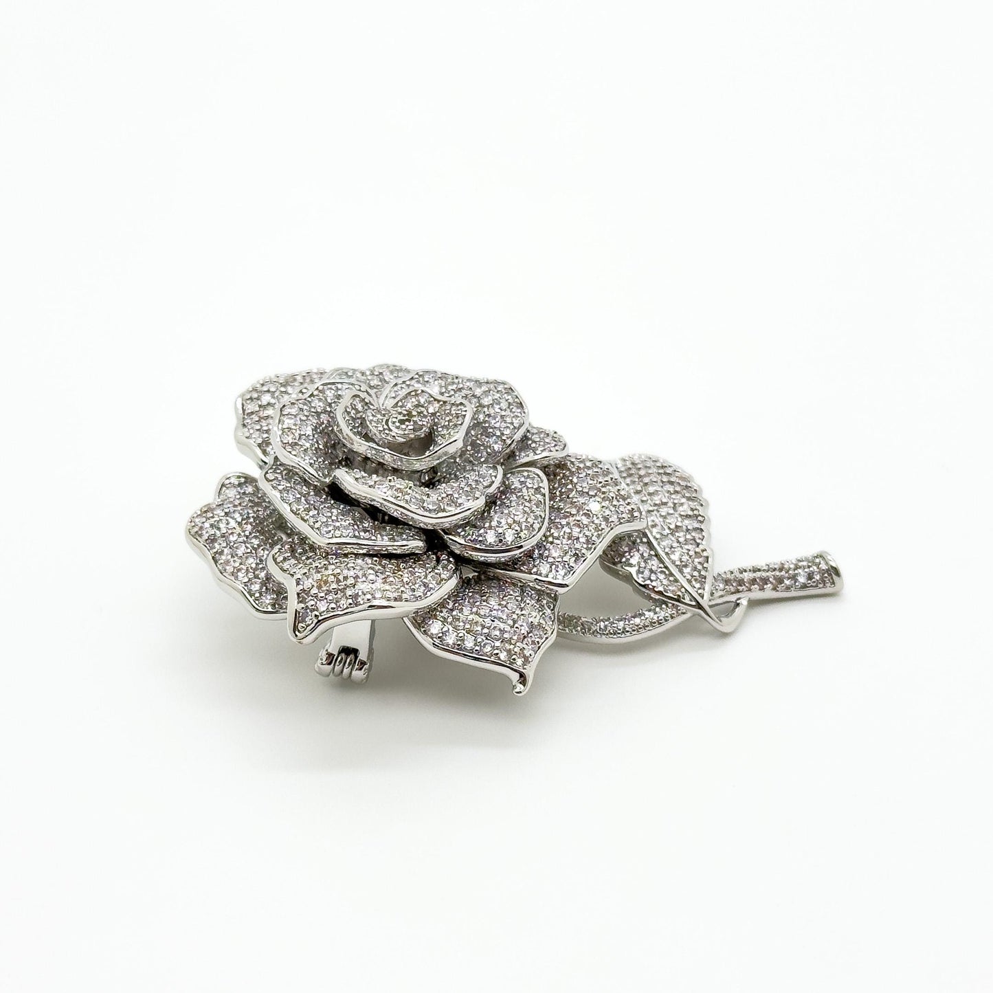 White Rose Crystal Brooch Pendant Personalised Bridal Flower Pin Dual-Use