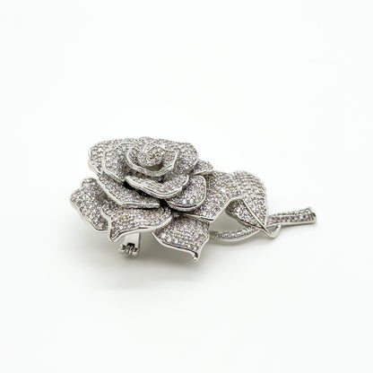 White Rose Crystal Brooch Pendant Personalised Bridal Flower Pin Dual-Use