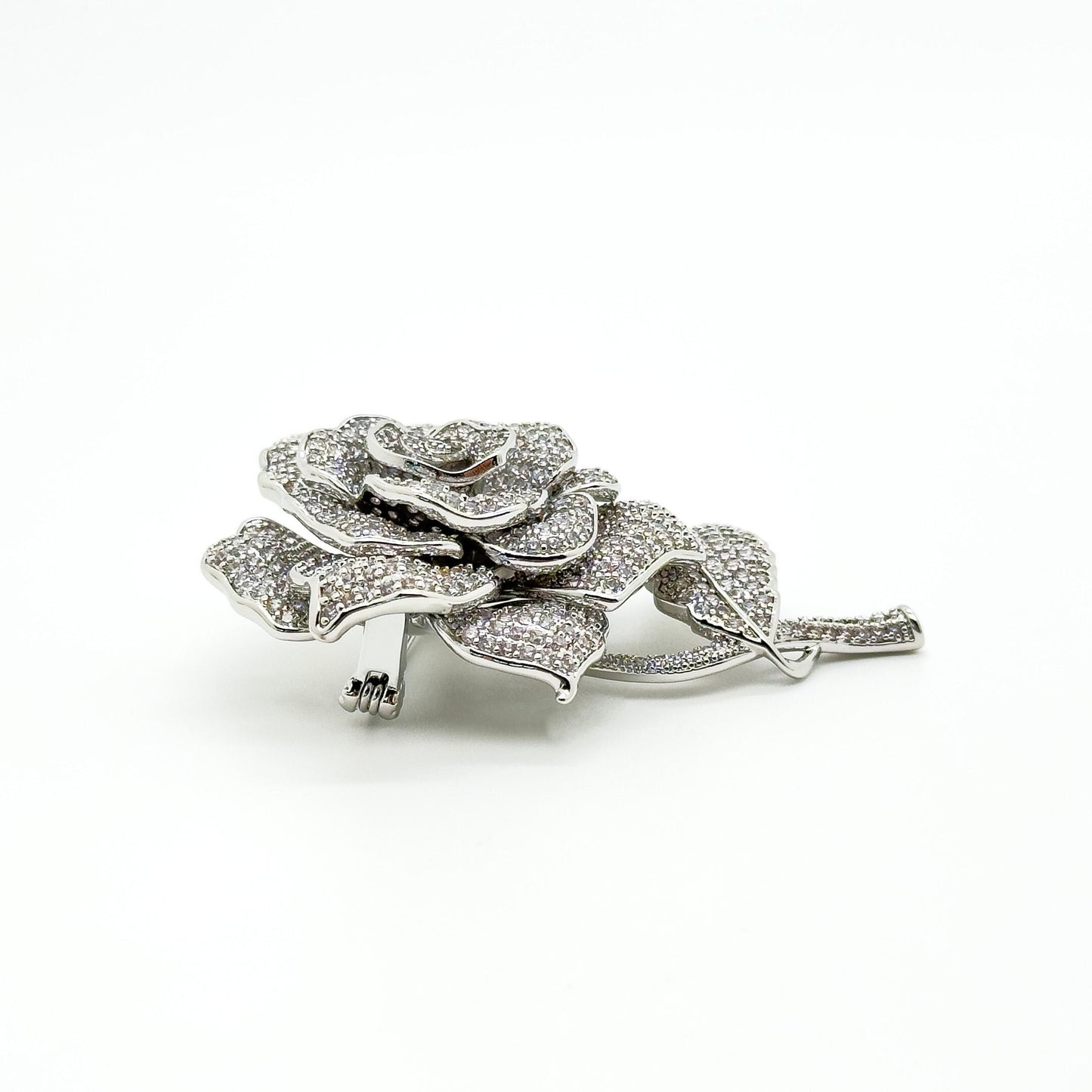 White Rose Crystal Brooch Pendant Personalised Bridal Flower Pin Dual-Use