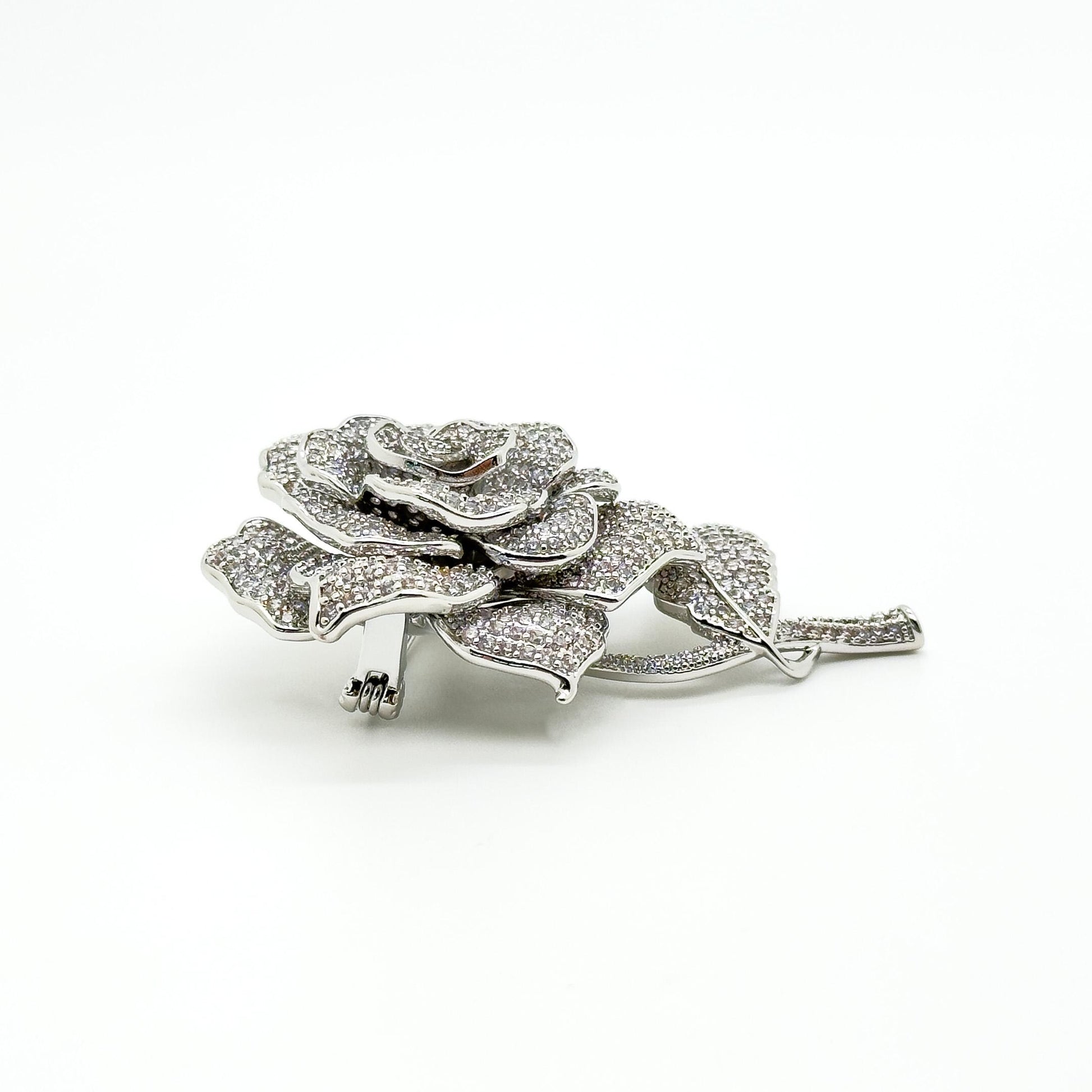 White Rose Crystal Brooch Pendant Personalised Bridal Flower Pin Dual-Use