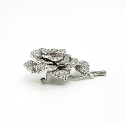 White Rose Crystal Brooch Pendant Personalised Bridal Flower Pin Dual-Use