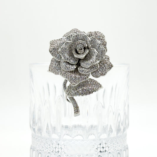 White Rose Crystal Brooch Pendant Personalised Bridal Flower Pin Dual-Use