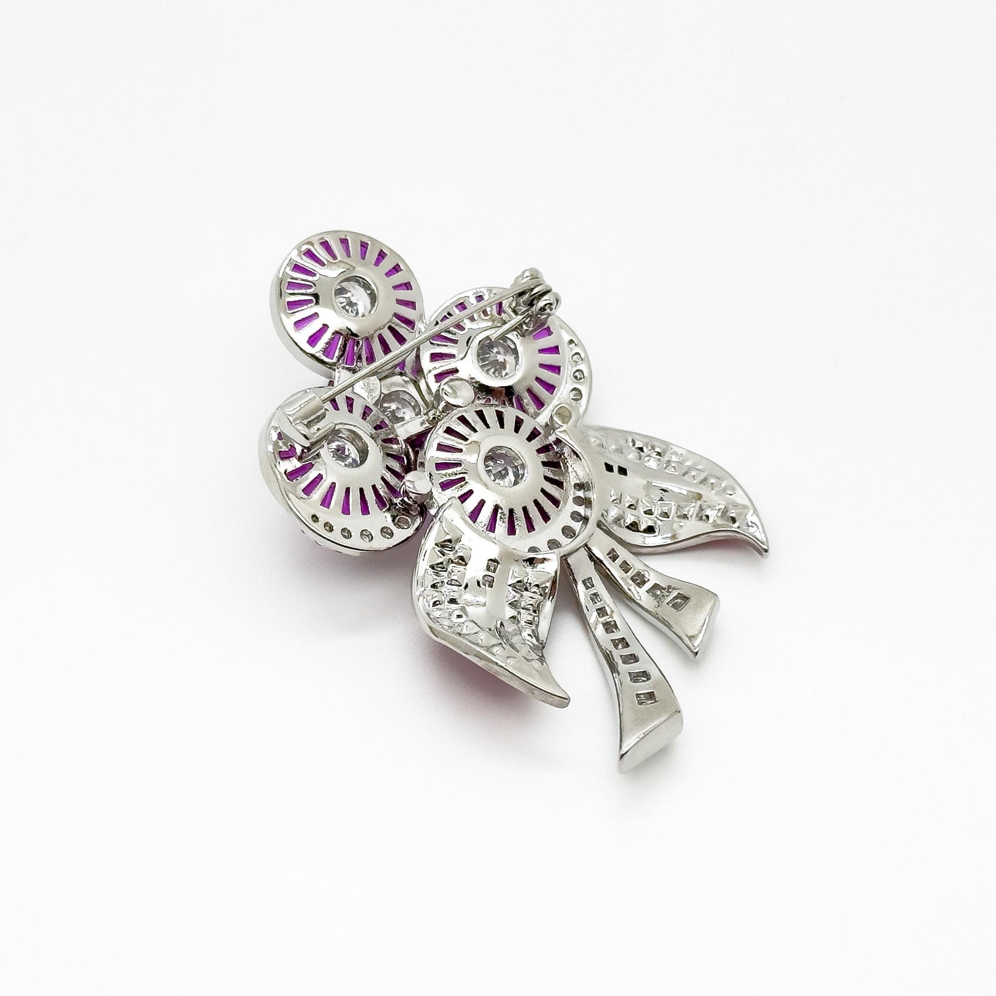 Purple Crystal Flower Brooch Rose Pin with Zircon Accents