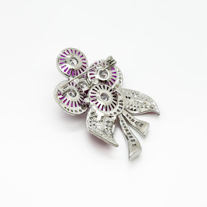 Purple Crystal Flower Brooch Rose Pin with Zircon Accents