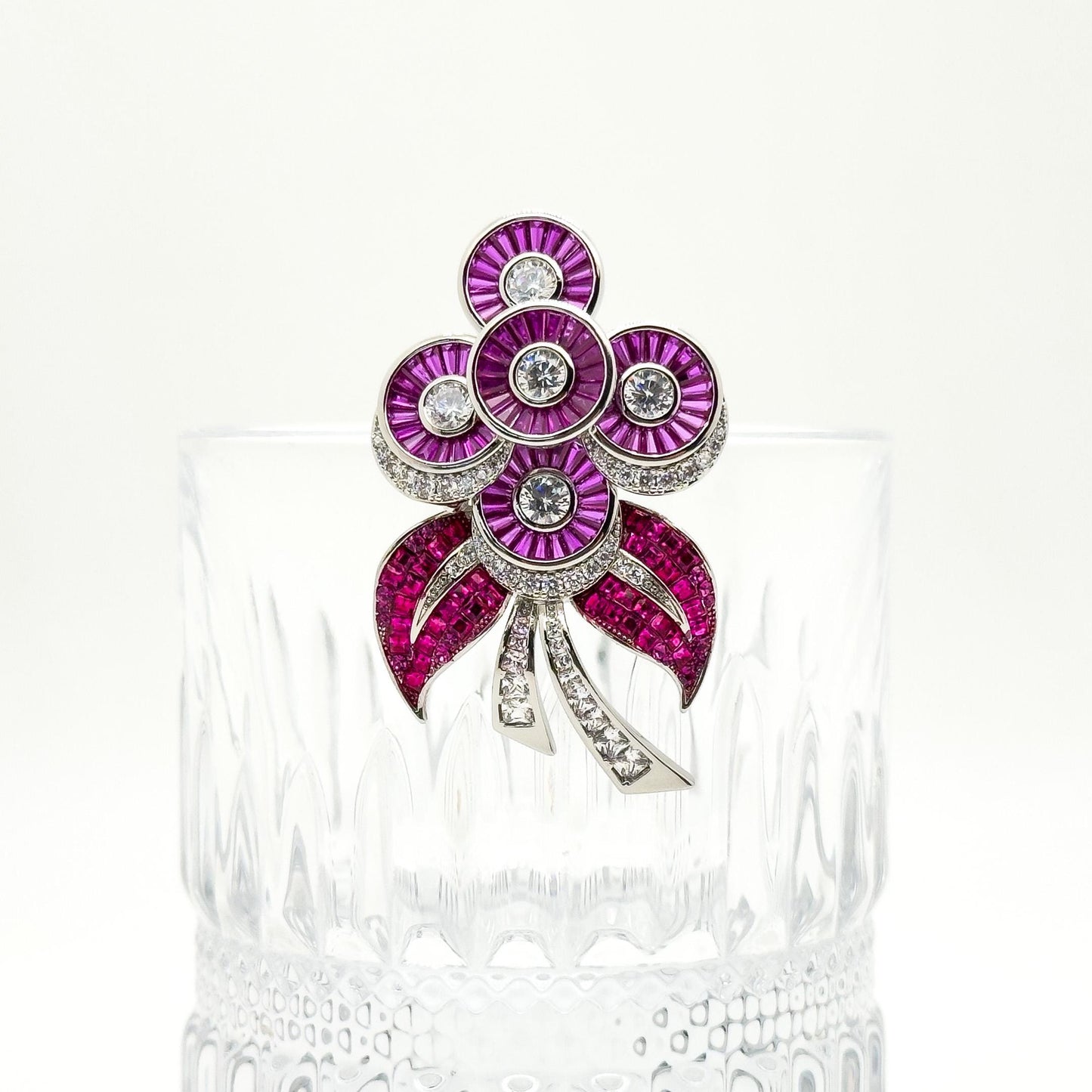 Purple Crystal Flower Brooch Rose Pin with Zircon Accents