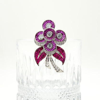 Purple Crystal Flower Brooch Rose Pin with Zircon Accents