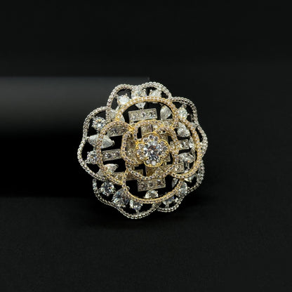 Gold Hollow Flower Brooch with Zircon Rhinestones and Copper
