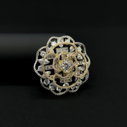 Gold Hollow Flower Brooch with Zircon Rhinestones and Copper