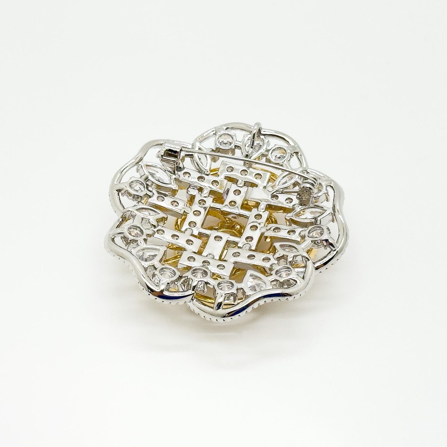 Gold Hollow Flower Brooch with Zircon Rhinestones and Copper