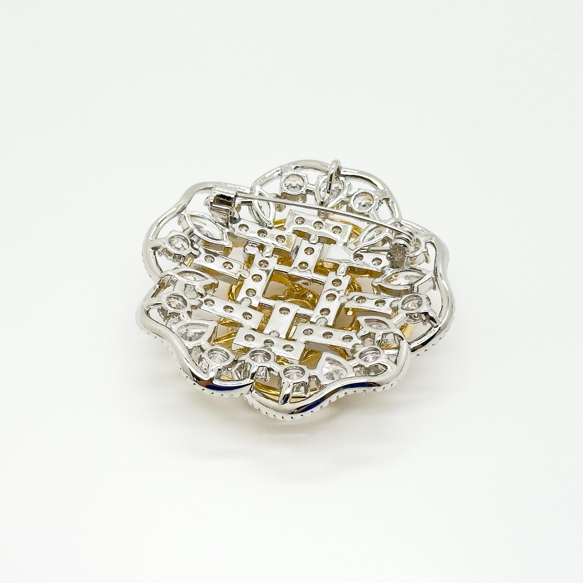 Gold Hollow Flower Brooch with Zircon Rhinestones and Copper