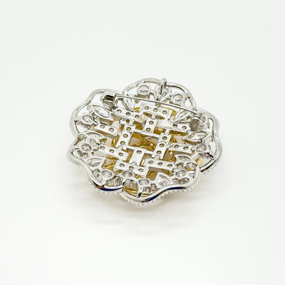 Gold Hollow Flower Brooch with Zircon Rhinestones and Copper