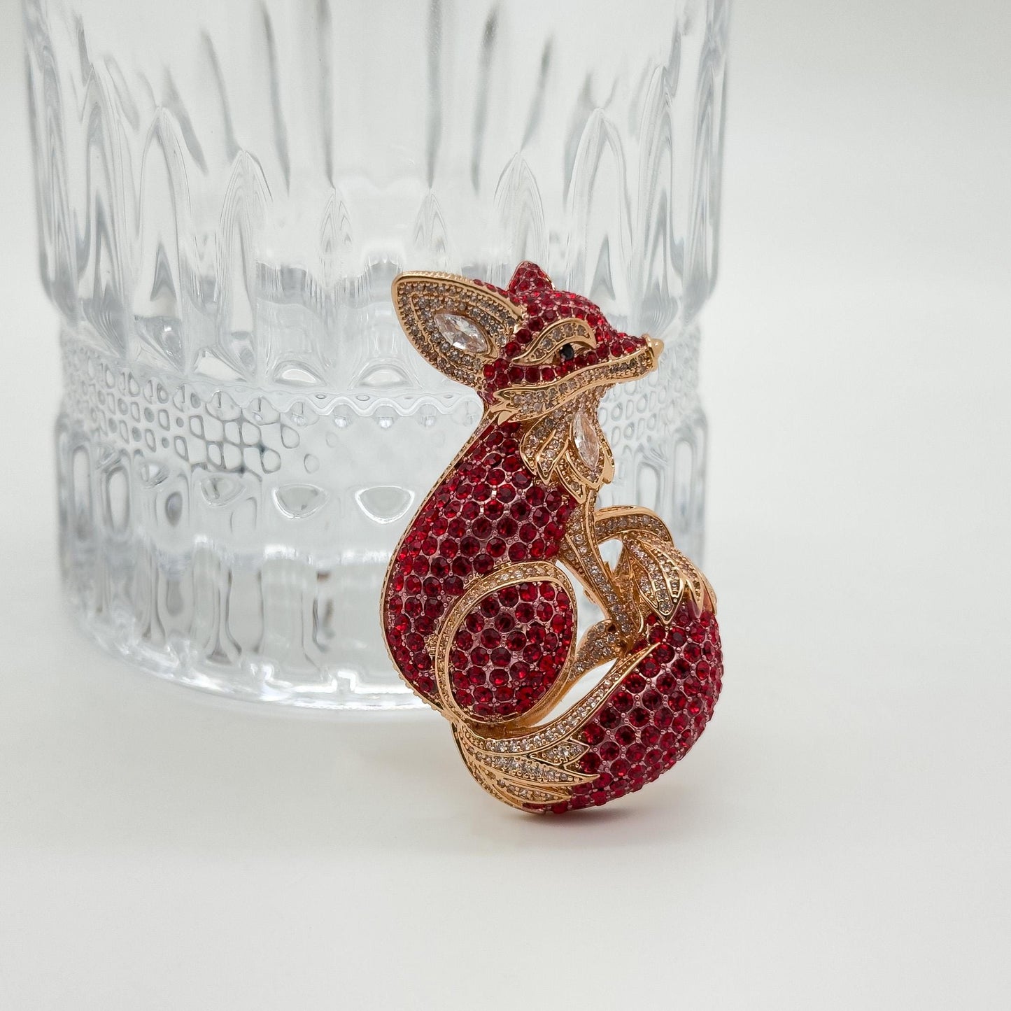 Creative Crystal Fox Brooch Copper Pin with Rhinestones Detail