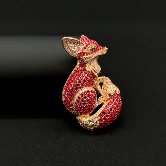 Creative Crystal Fox Brooch Copper Pin with Rhinestones Detail