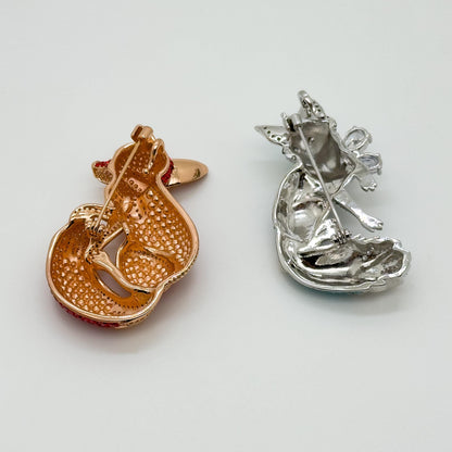 Creative Crystal Fox Brooch Copper Pin with Rhinestones Detail