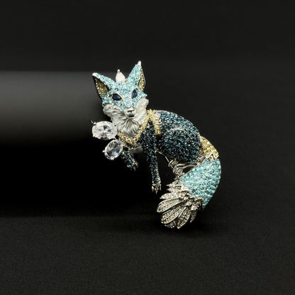 Creative Crystal Fox Brooch Copper Pin with Rhinestones Detail