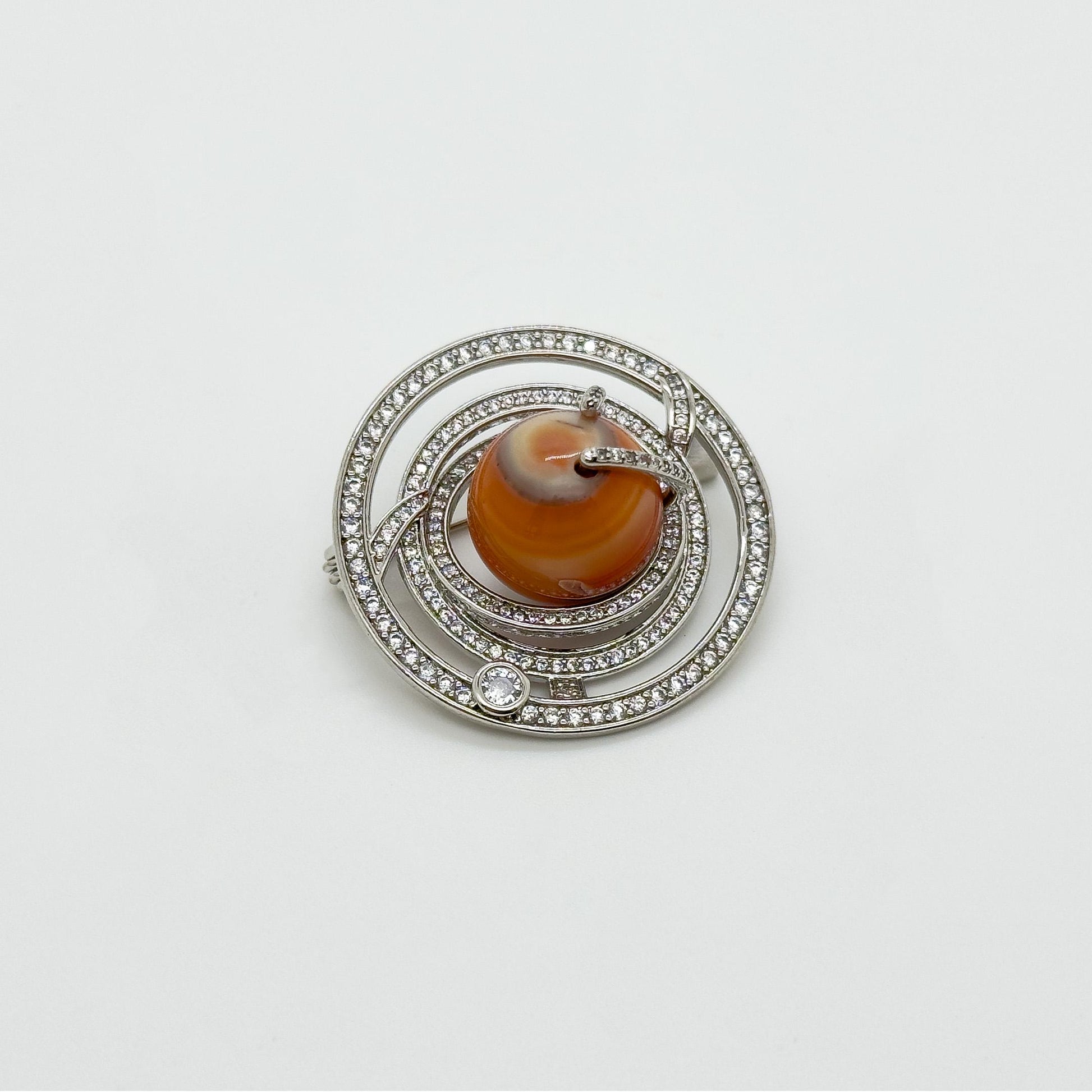 Handmade Stone Planet Brooch Universe Copper Pin Artistic Gift