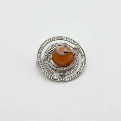 Handmade Stone Planet Brooch Universe Copper Pin Artistic Gift