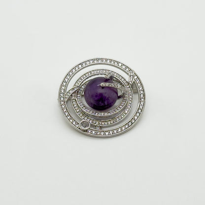 Handmade Stone Planet Brooch Universe Copper Pin Artistic Gift