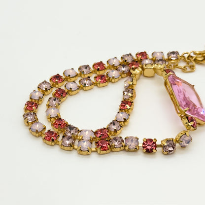 Pink Zircon Pendant Necklace and Earrings Gift Jewellery Set