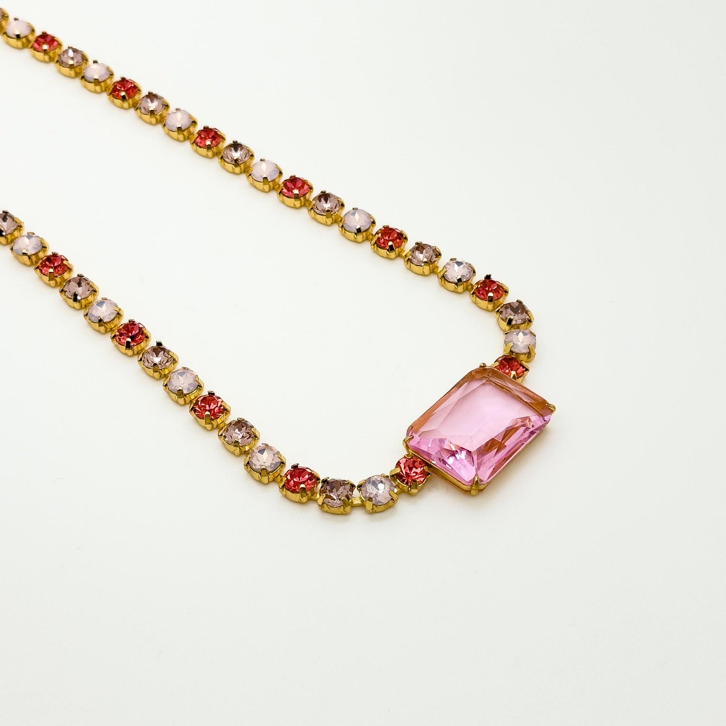 Pink Zircon Pendant Necklace and Earrings Gift Jewellery Set