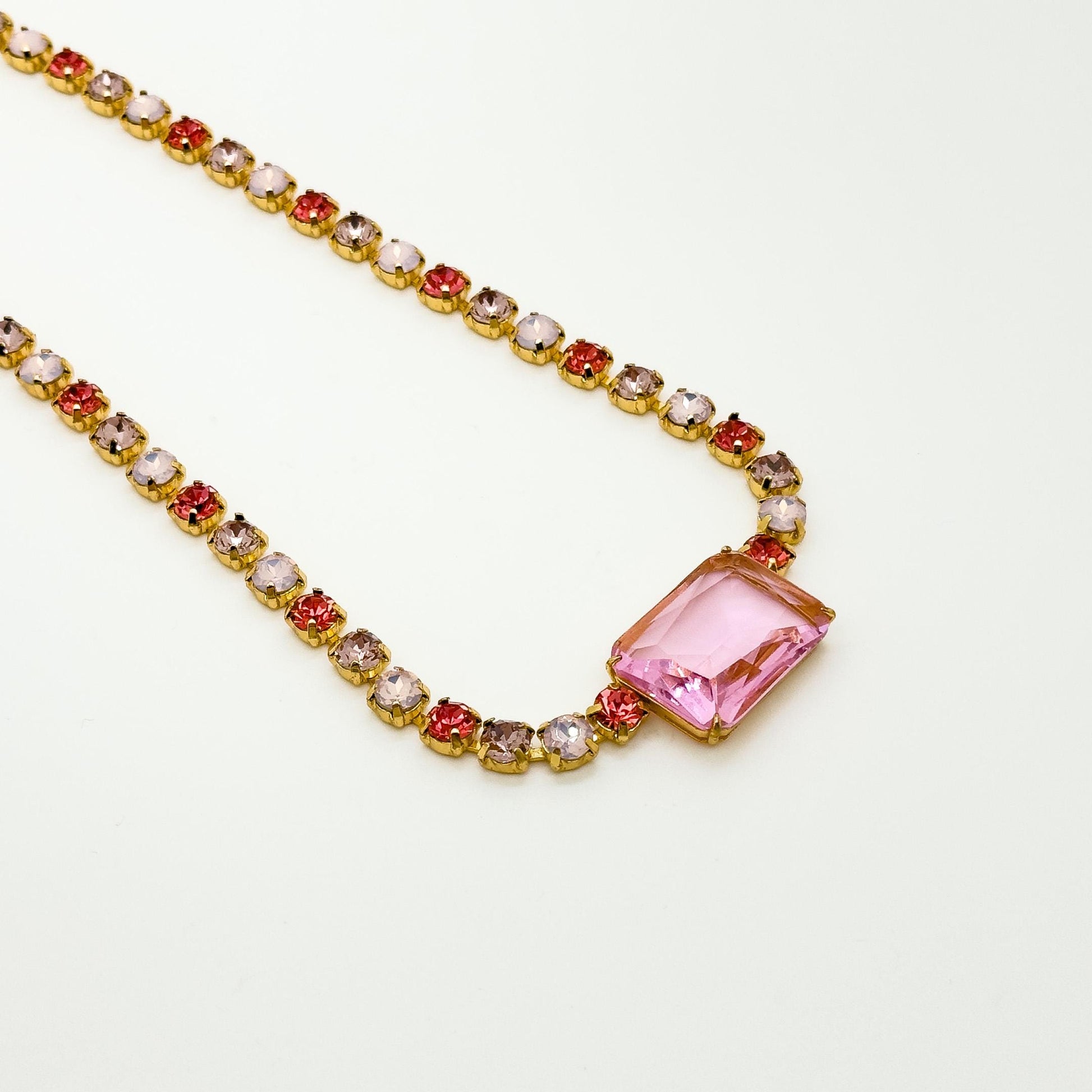 Pink Zircon Pendant Necklace and Earrings Gift Jewellery Set